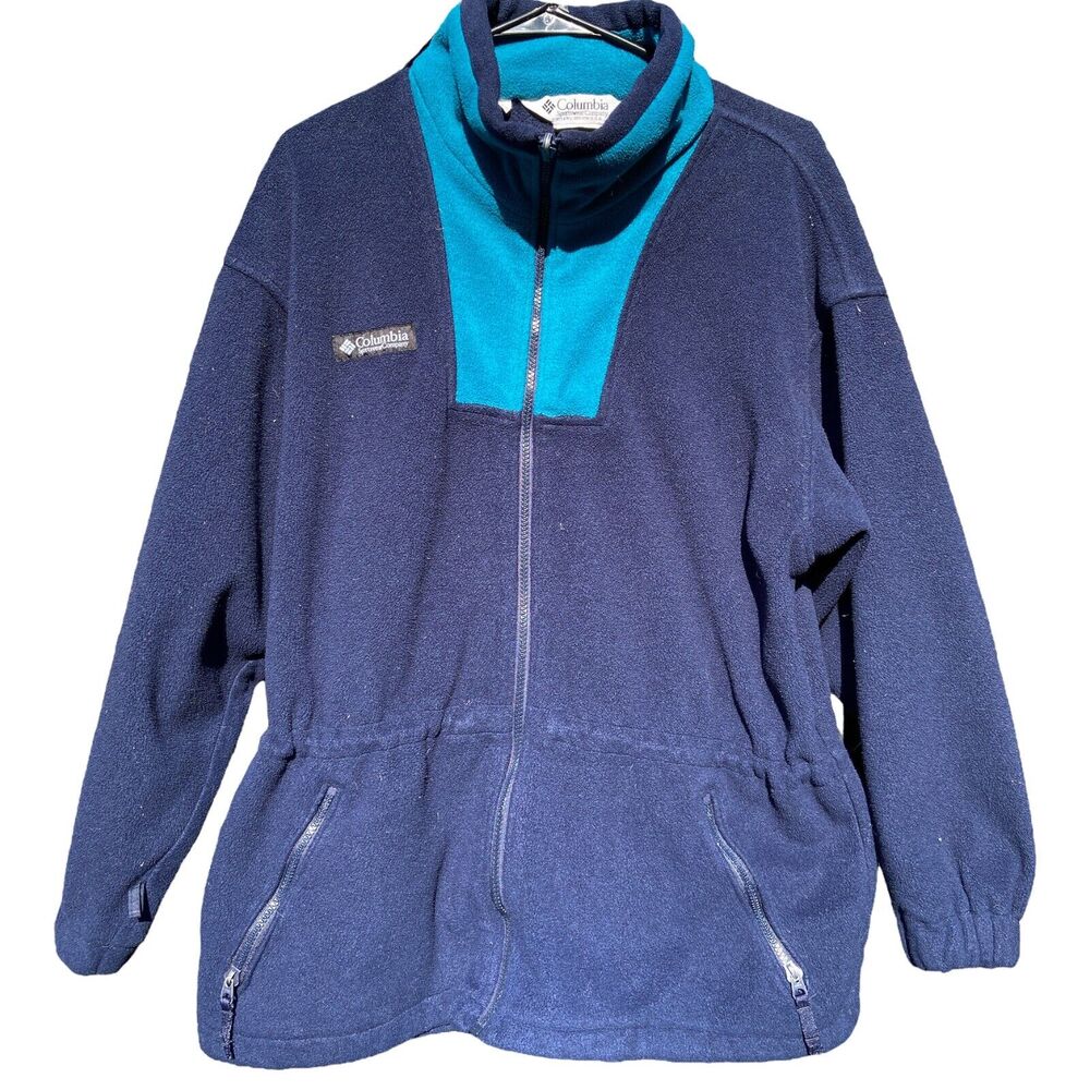 Vintage Columbia Fleece Blue Real Drawstring Waist Full-Zip‎ Sweater Jacket L